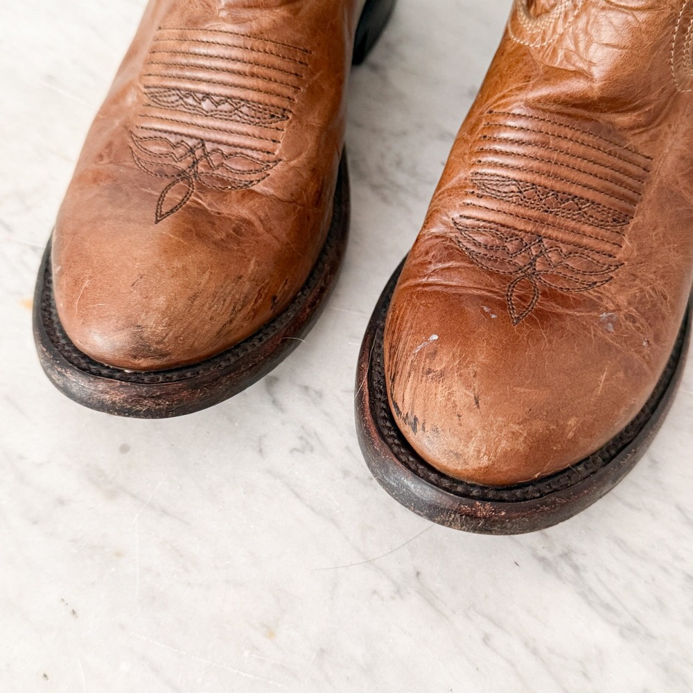 Double H Western Boots Distressed Brown Leather Cowboy Rodeo Mid-Calf Brown - Picture 6 of 12
